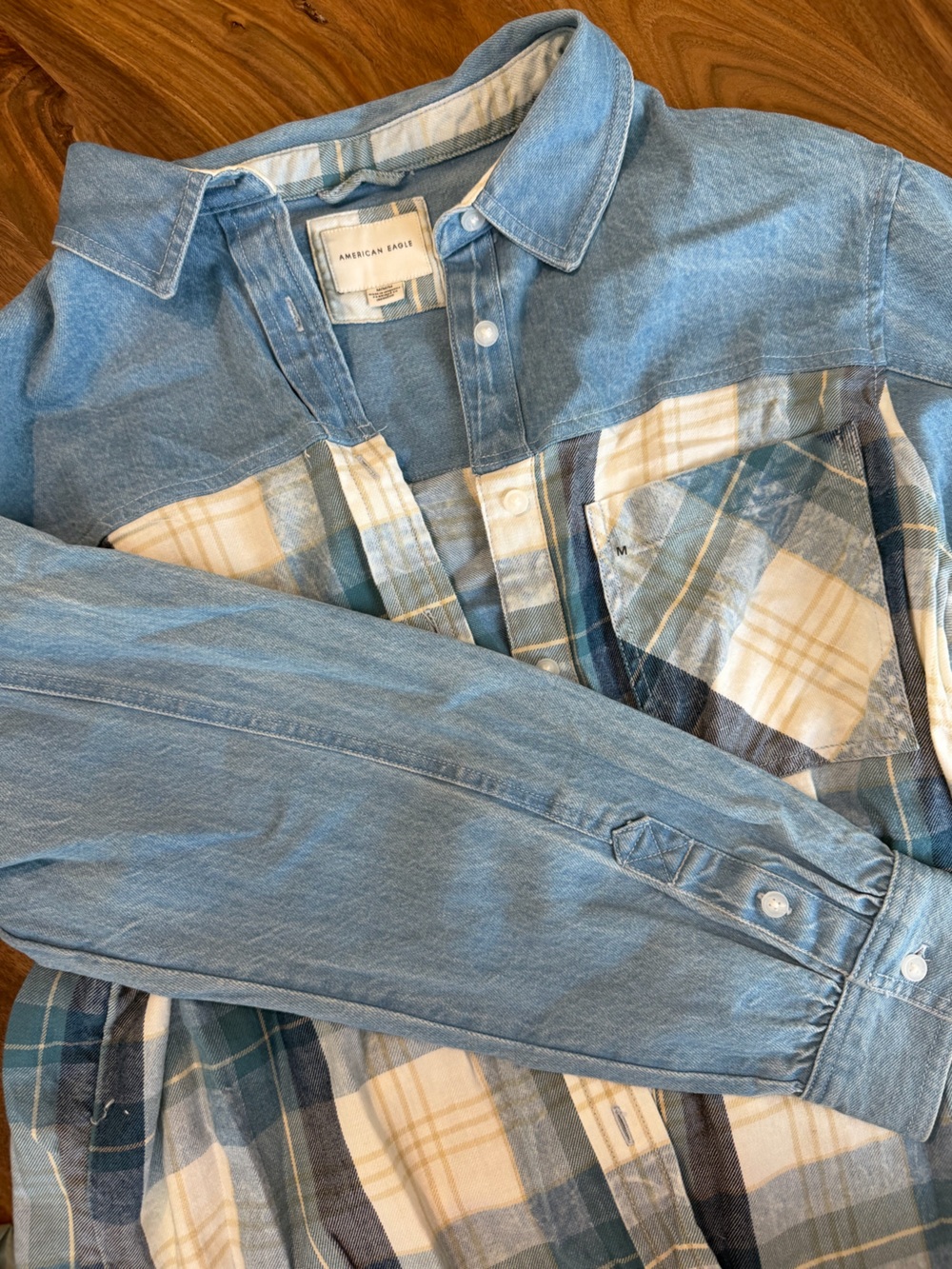 American Eagle Outfitters Light Blue Plaid Button-Down Shirt